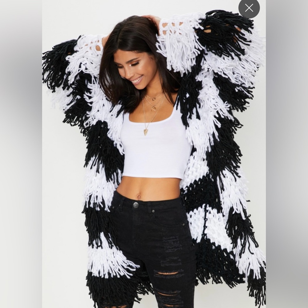 Pretty little things monochrome shaggy knit cardigan